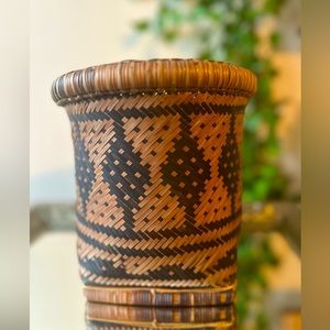 Woven Tribal Vintage Stylized Geometric Basket Planters / Bamboo / Phillipines